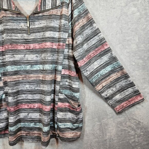 CJ Banks Womens 2X Striped Pullover Tunic Top With Half-Zip Neck Pockets casual - Picture 9 of 15
